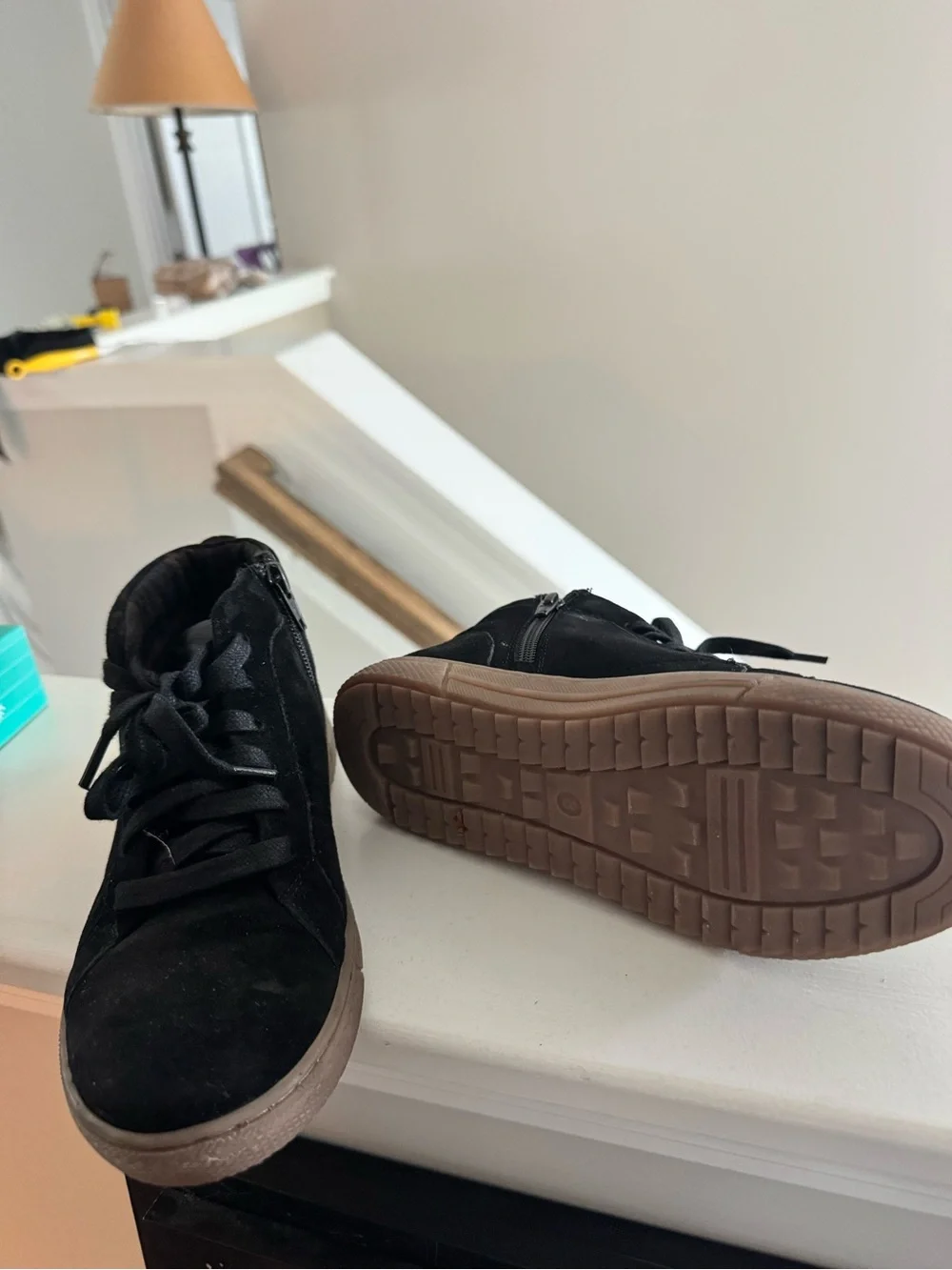 Steve Madden Black Suede Kids High-Top Sneakers with Brown Sole